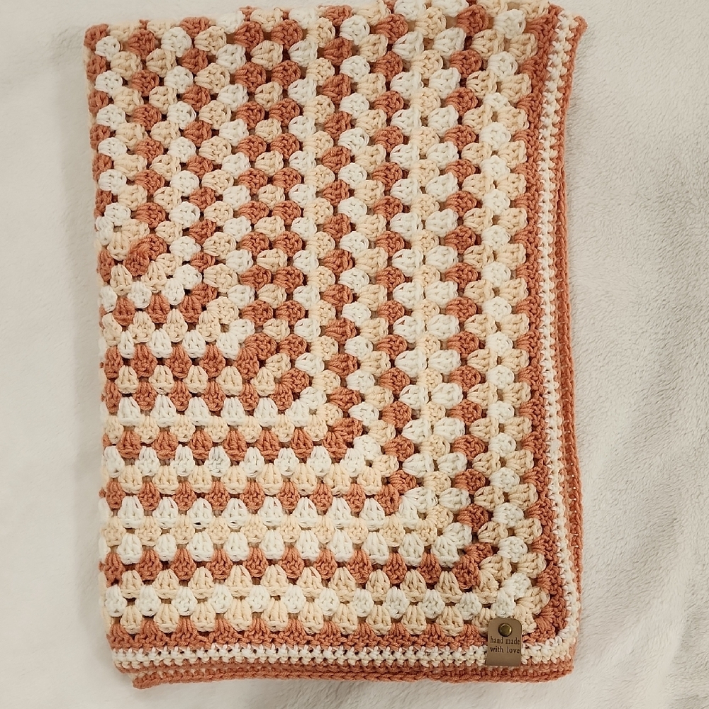 Crochet Blanket in Cream and Tan